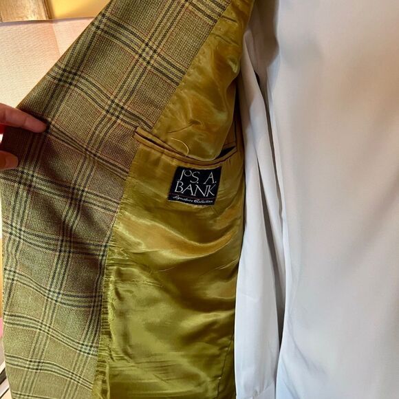 Men's Jos. A. Bank Silk Wool Tan Brown Plaid Sport Coat Blazer Jacket Size 43R - Picture 6 of 7